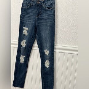 Women's Dollhouse Dark Blue Distressed Skinny Jeans | Casual | Fall | Spring